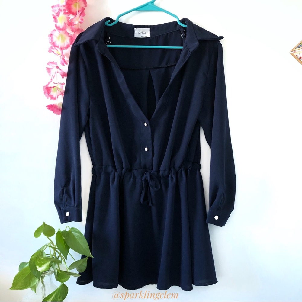 S Korea Chiffon Long Sleeve Cinched Waist dress